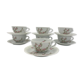 BERNARDAUD LIMOGES, France - Seven porcelain tea cups/coffee, Amandine décor