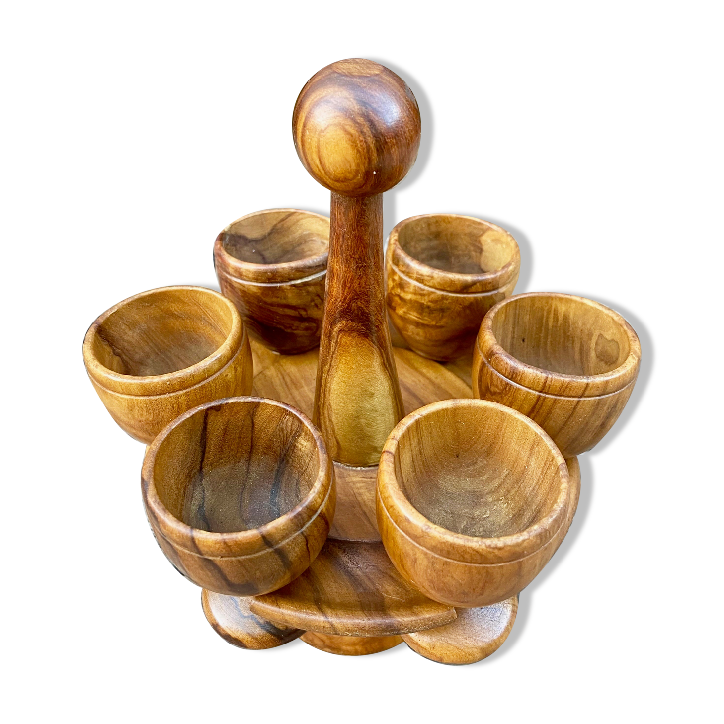 Serviteur 6 coquetiers en bois d'olivier