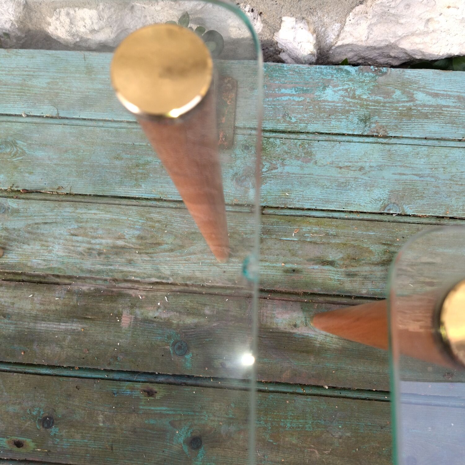 Nesting tables 50s in glass wood and brass