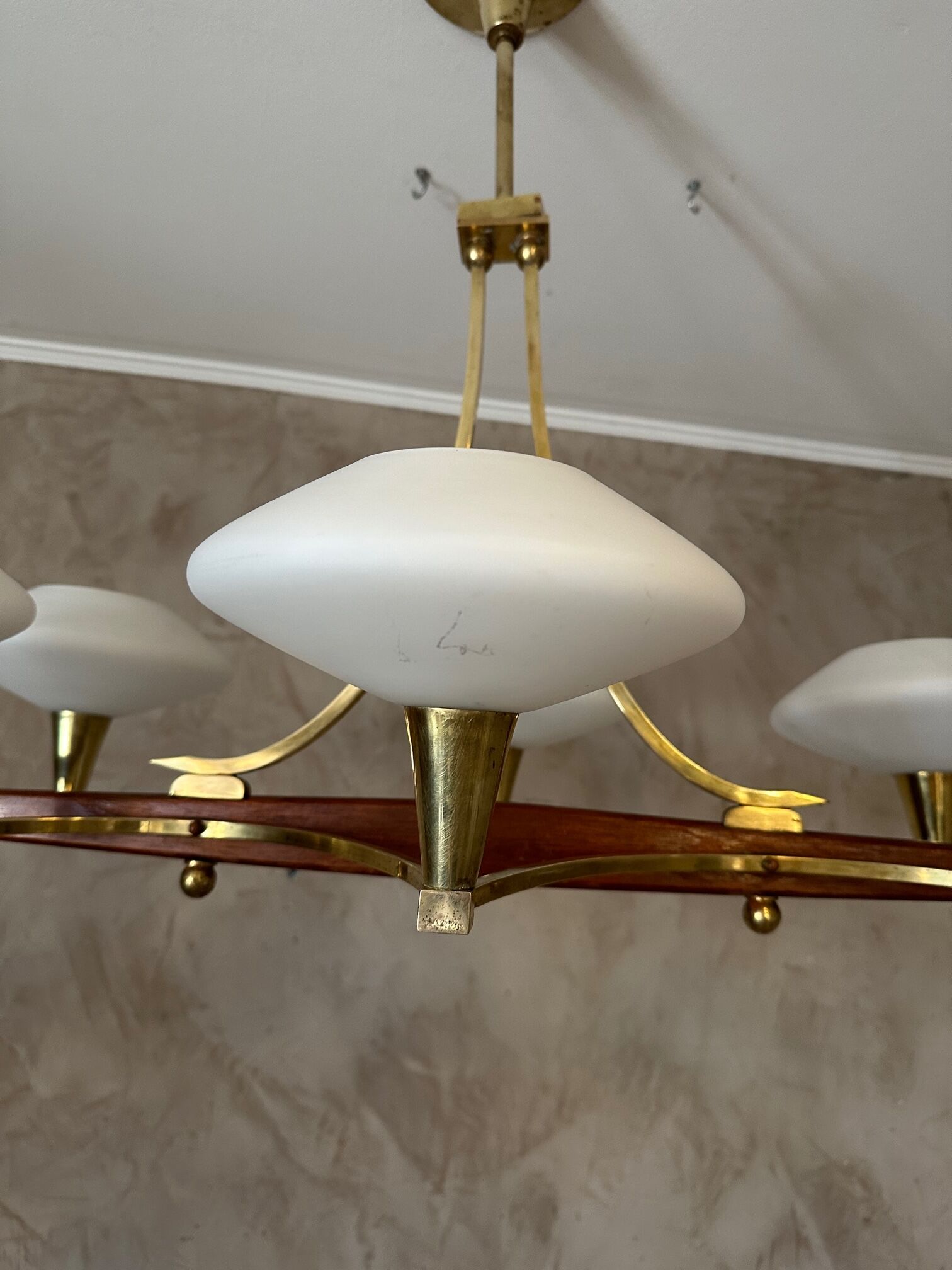 Vintage brass and opaline chandelier
