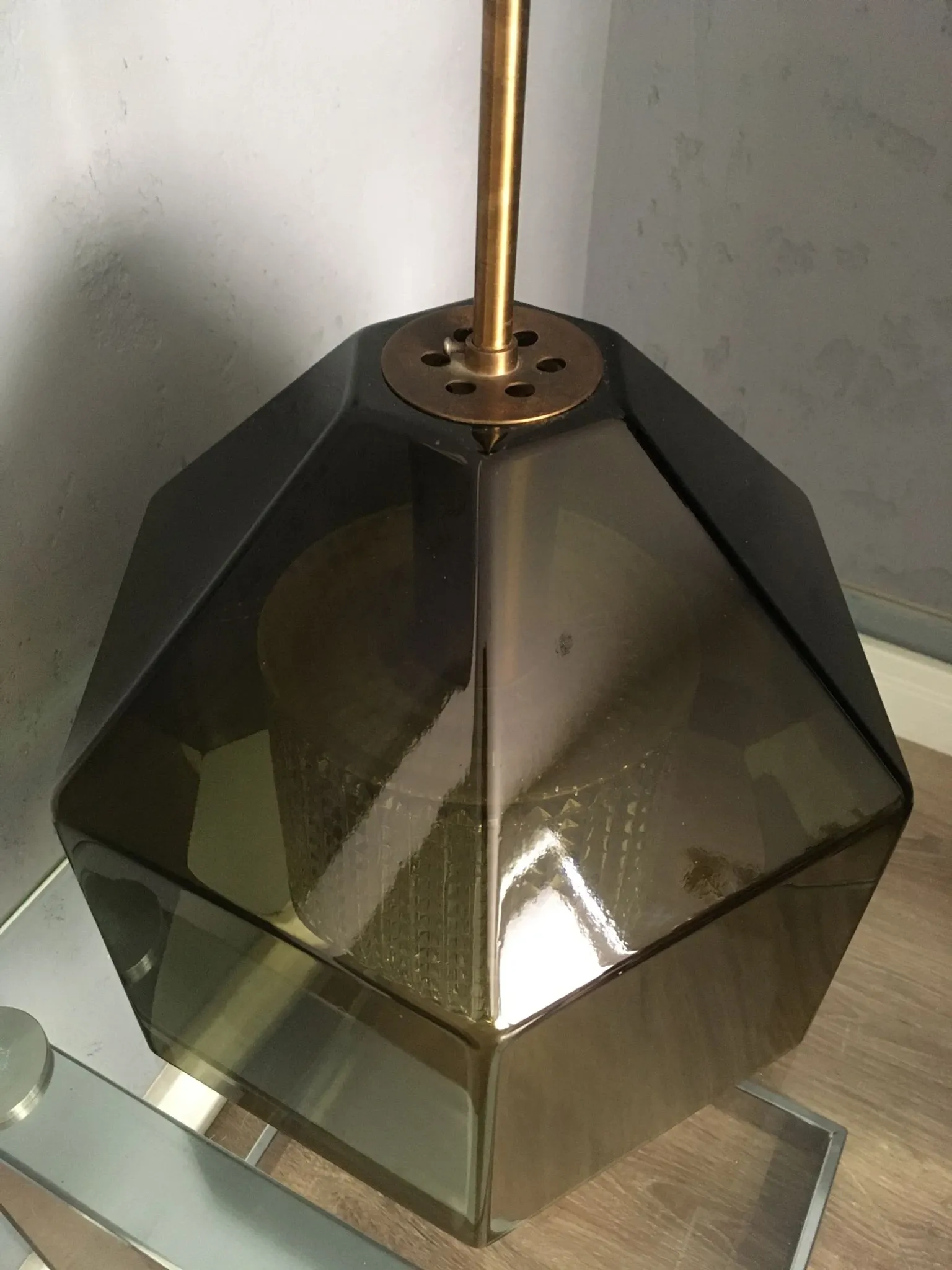 Carl Fagerlund for Orrefors smoked glass pendant lamp, 1960s