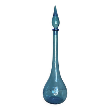 Grande bouteille Empoli (66cm) vintage 1960 verre teinté bleu carafe Murano