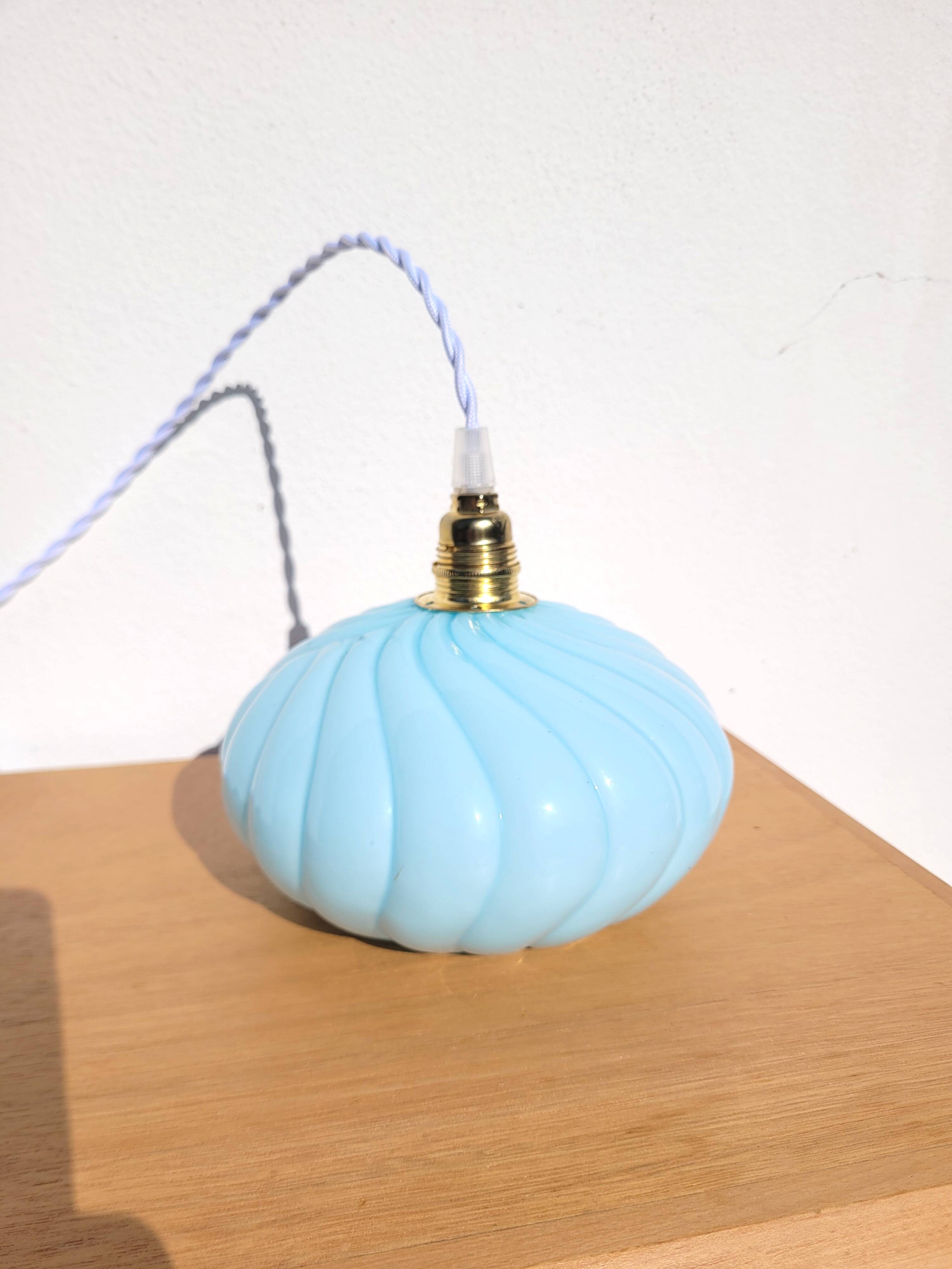 Vintage blue opaline portable lamp