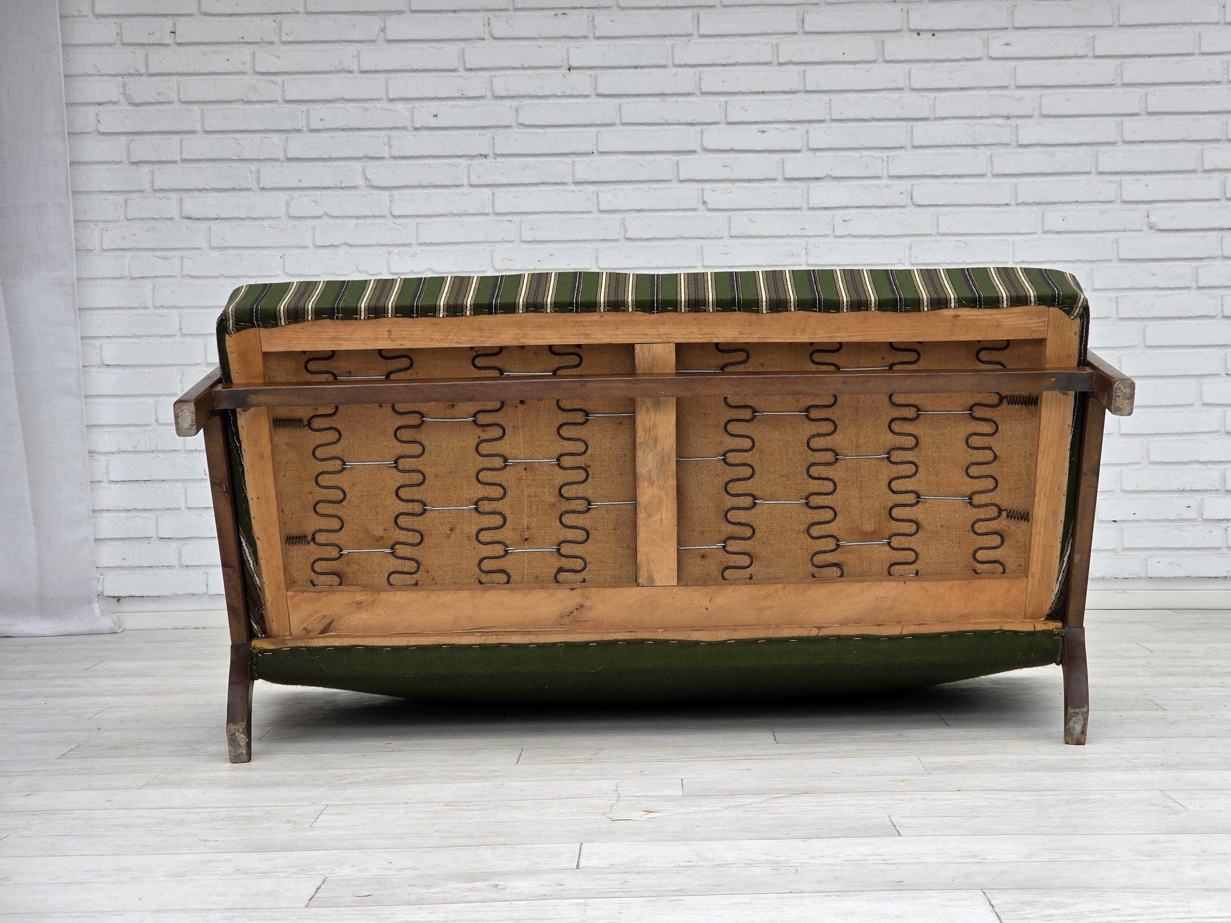 1960s, Danish 2-seater sofa, furniture wool, beech wood, original.