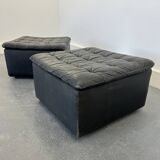 Large Swiss Poufs in Patinated Grey Leather from de Sede, 1970s, Set of 2