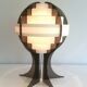 Modernist lamp in plexiglass and white plastic strips.