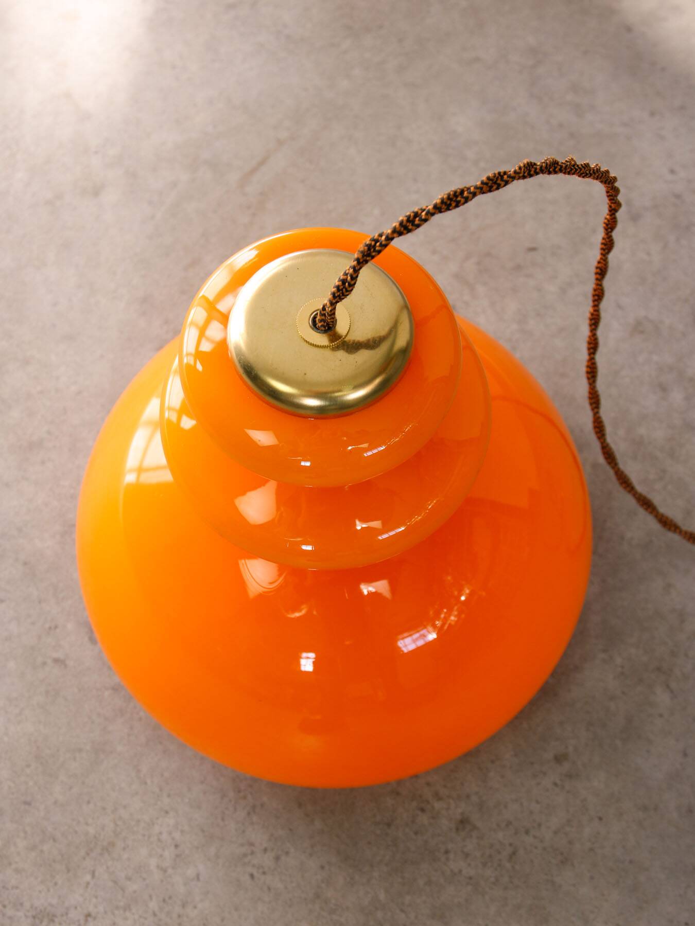 Mid-Century Italian Orange Glass & Brass Pendant Lamp, 60s