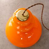 Mid-Century Italian Orange Glass & Brass Pendant Lamp, 60s