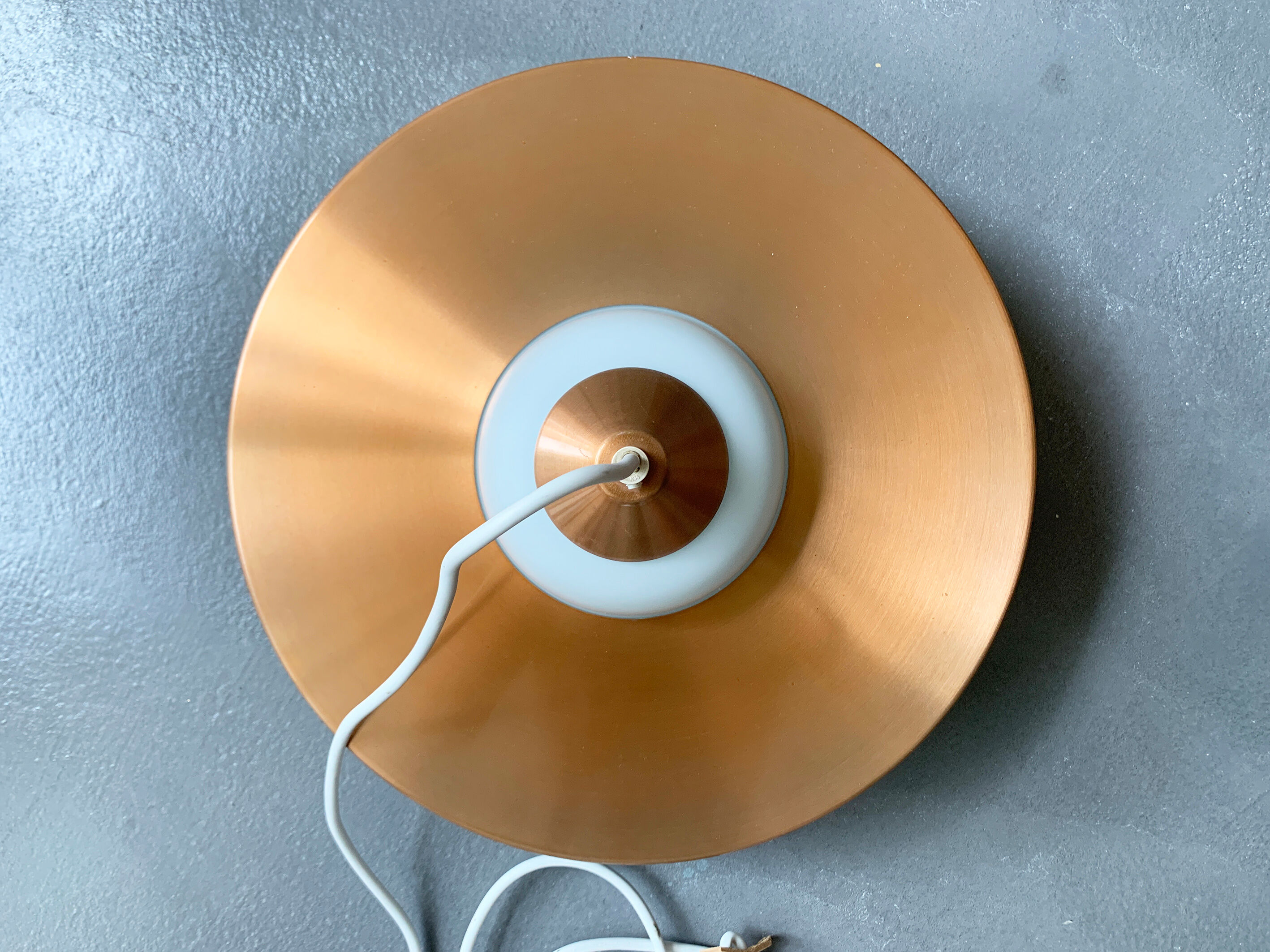 Scandinavian suspension lamp in copper and opaline glass, Bent Karlby for Lyfa, Denmark, 1960s