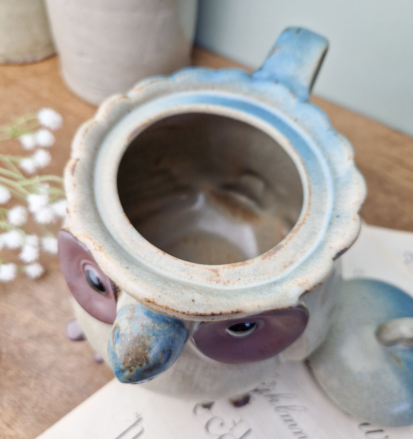 Terracotta owl-shaped teapot by vintage Ibuki Japan