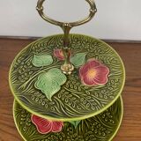 2-tiered majolica server/tray, Sarreguemines, early 20th century