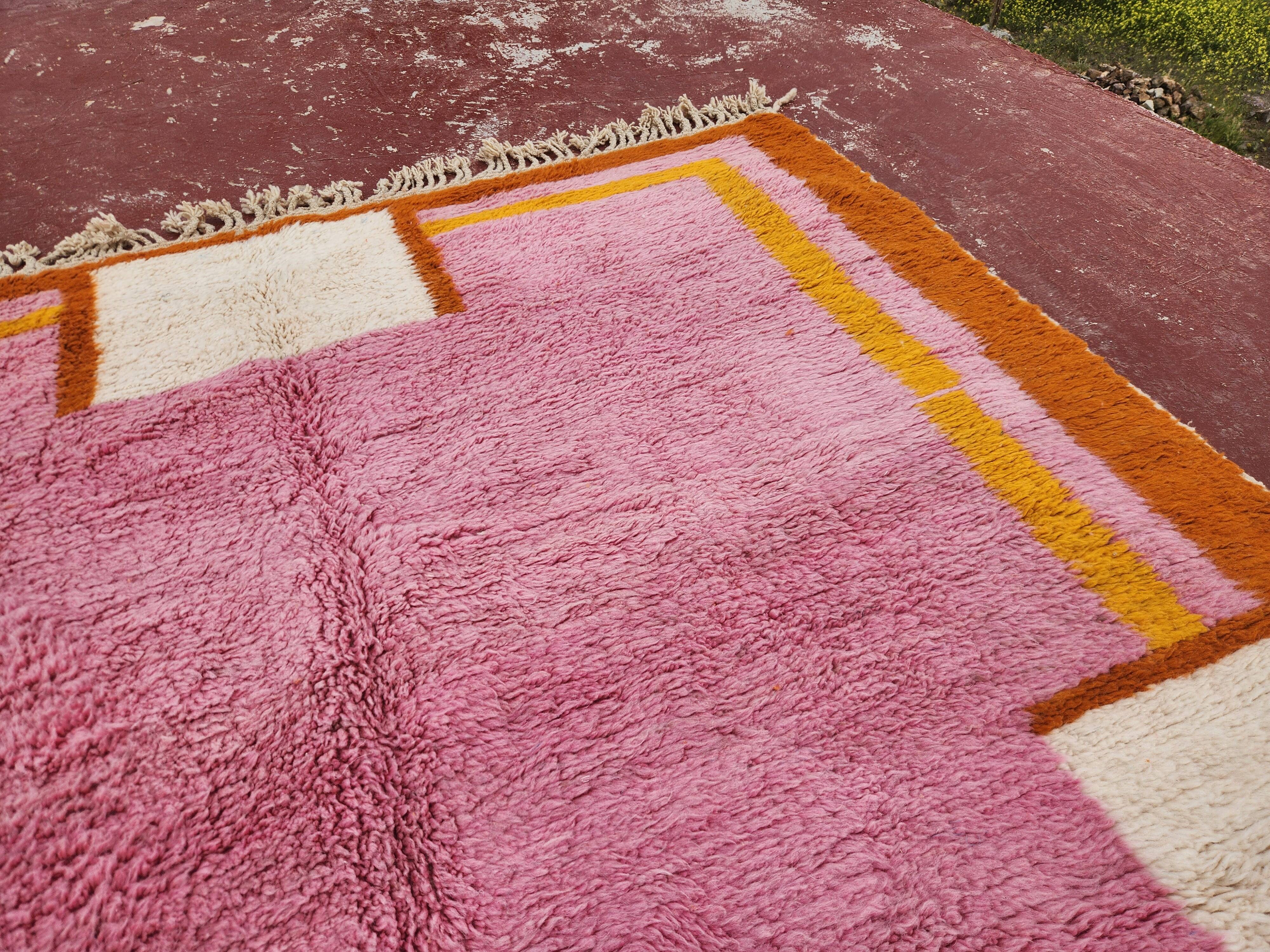 Large pink Berber rug 290x210 cm thick Handmade – Bohemian chic style
