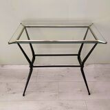 Antique side table made of metal and glass