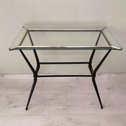 Table d'appoint ancienne en métal et en verre