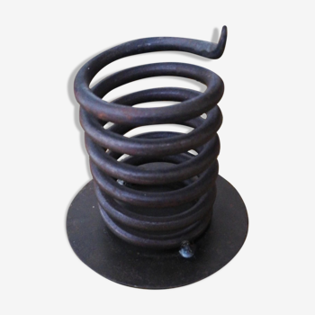 Bougeoir métal spirale ressort avec bougie, aspect bronze
