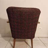 Vintage cocktail armchair armrests curved wood 1950