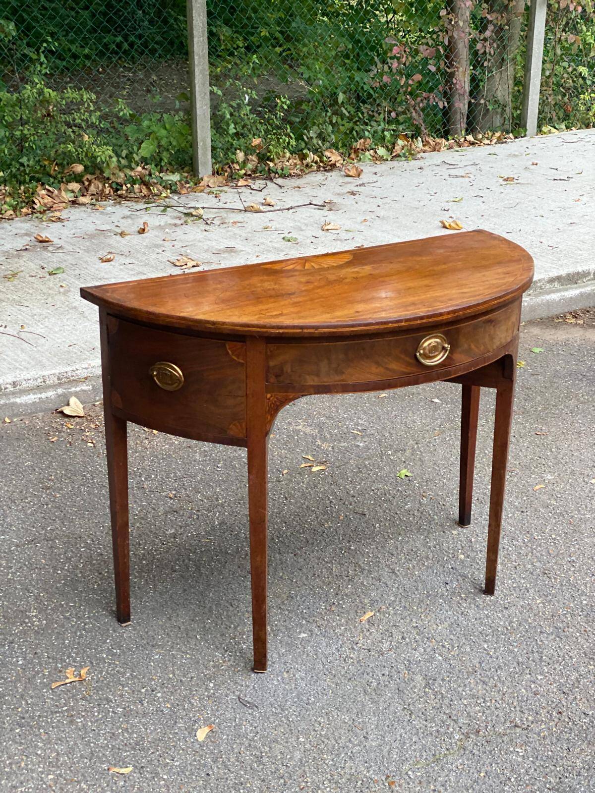 19th century English mahogany half-moon console desk