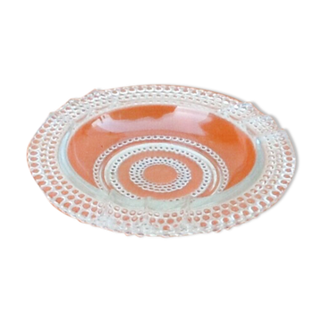 Cendrier verre transparent décor pointes de perles années 1970