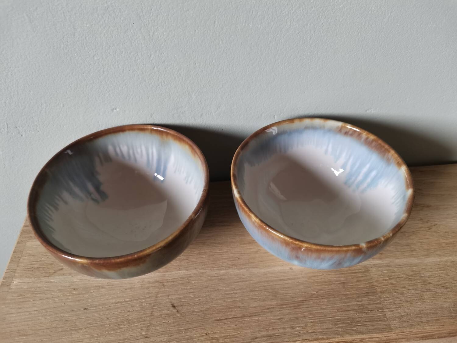 Lot de 2 bols grès artisanaux vintage émaillé signé