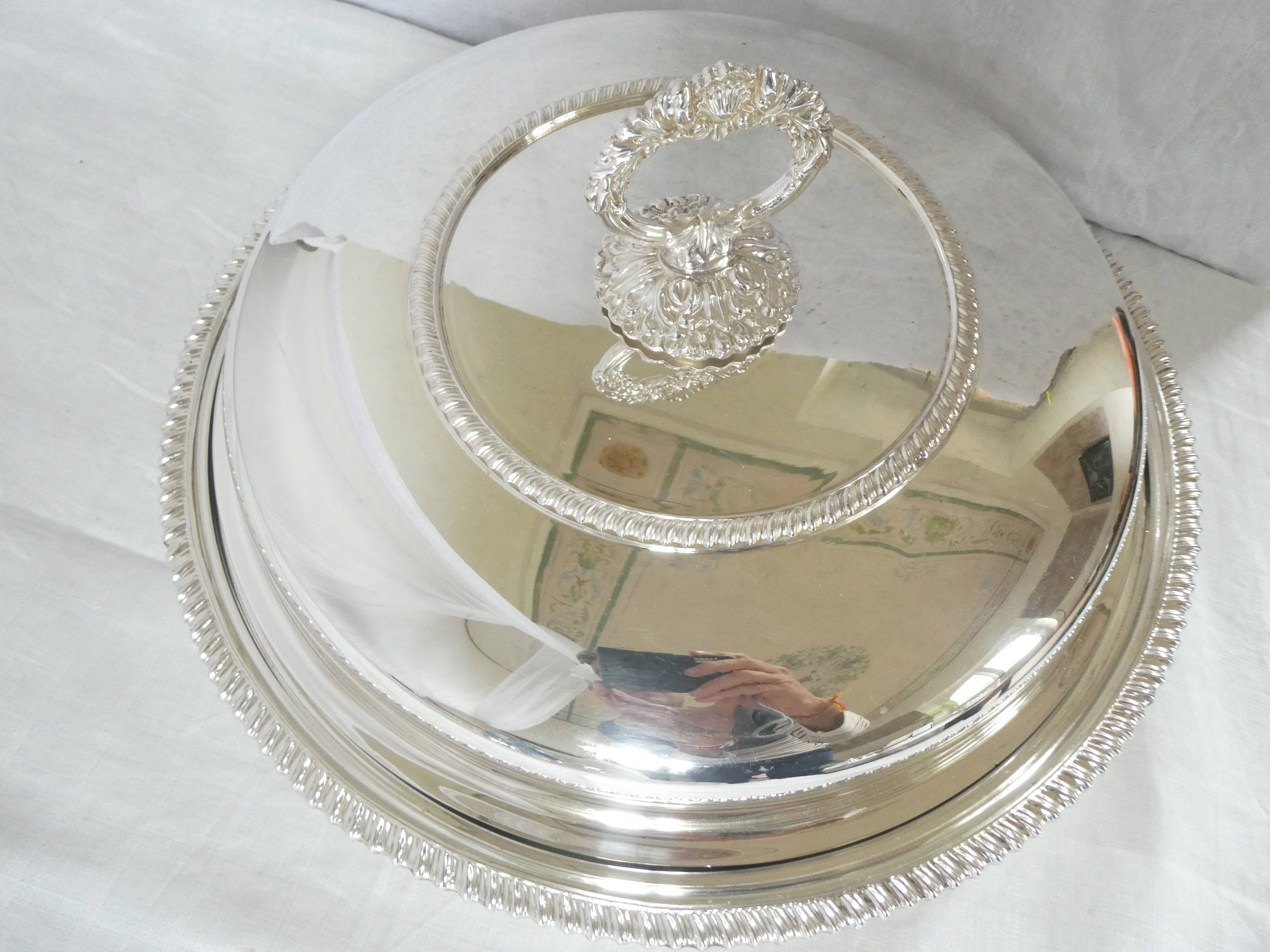 Rare large English silver-plated vegetable dish with compartments