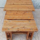 Vintage solid pine table and benches