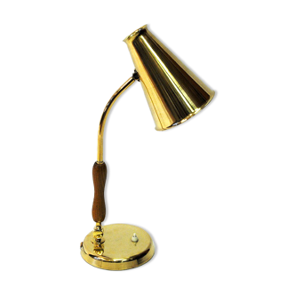 Oak and brass table and desk lamp by Asea, Sweden 1950s