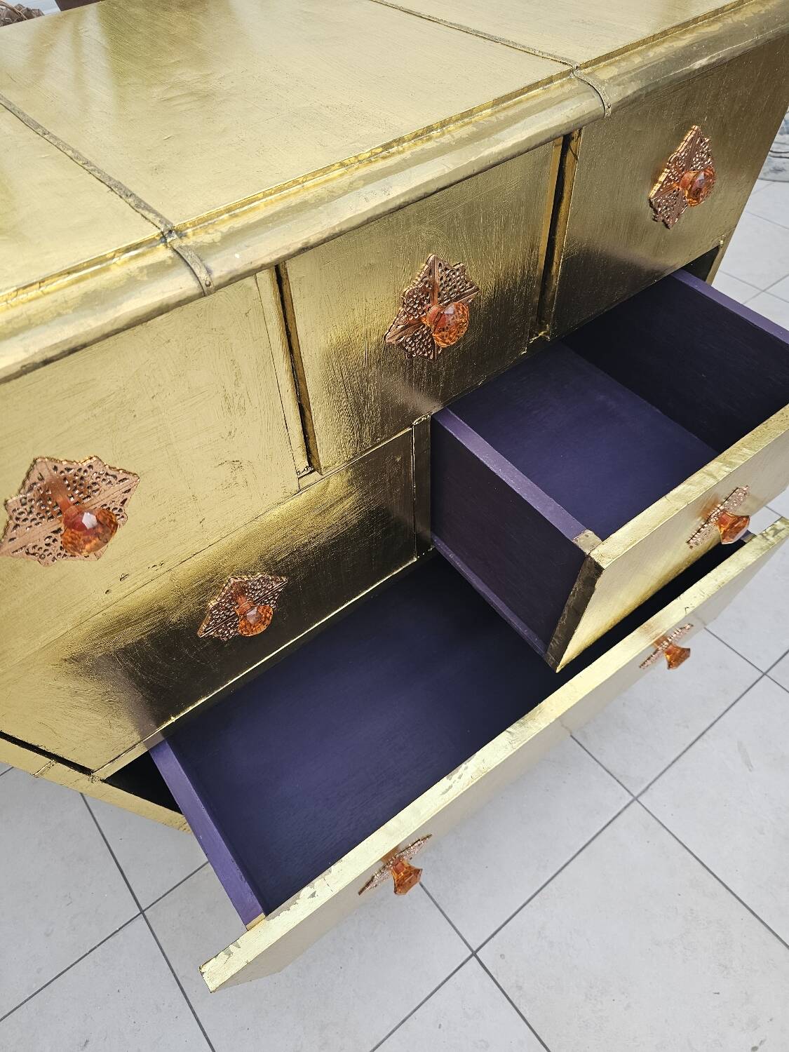 Handcrafted commode fully dressed in brass, original piece and
