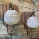 Paire vintage Art Deco wall sconces in pink glass.