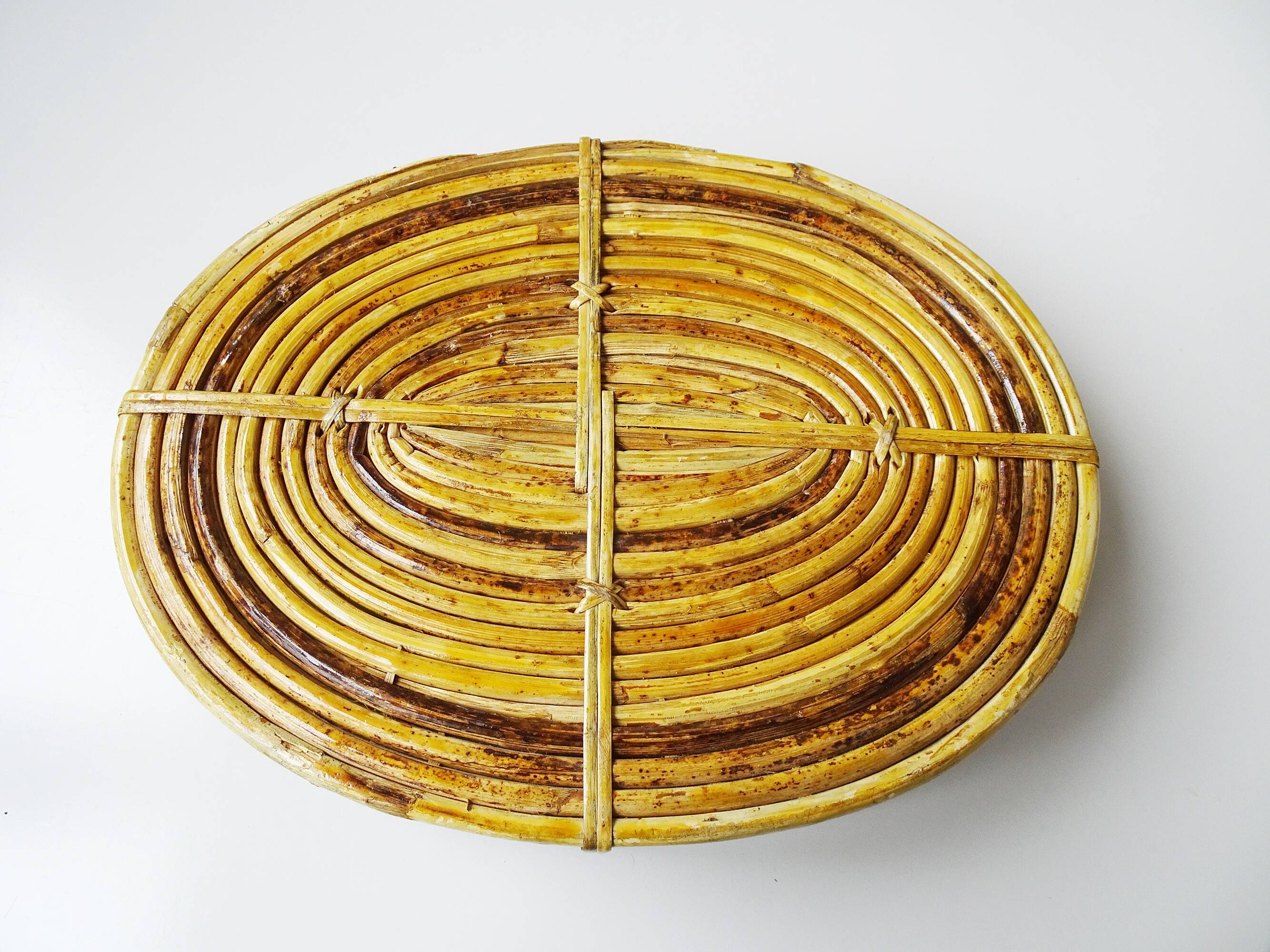 Rattan and brass tray, Gabriella Crespi style serving tray ​