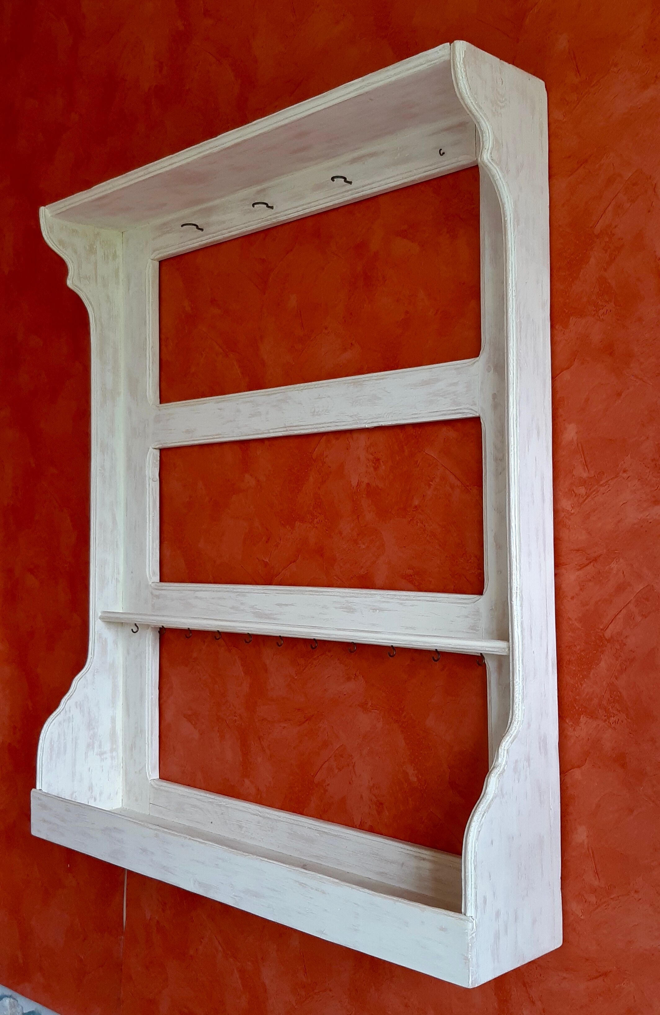 shelf / wall cabinet in wooden sandblasted effect old early twentieth century