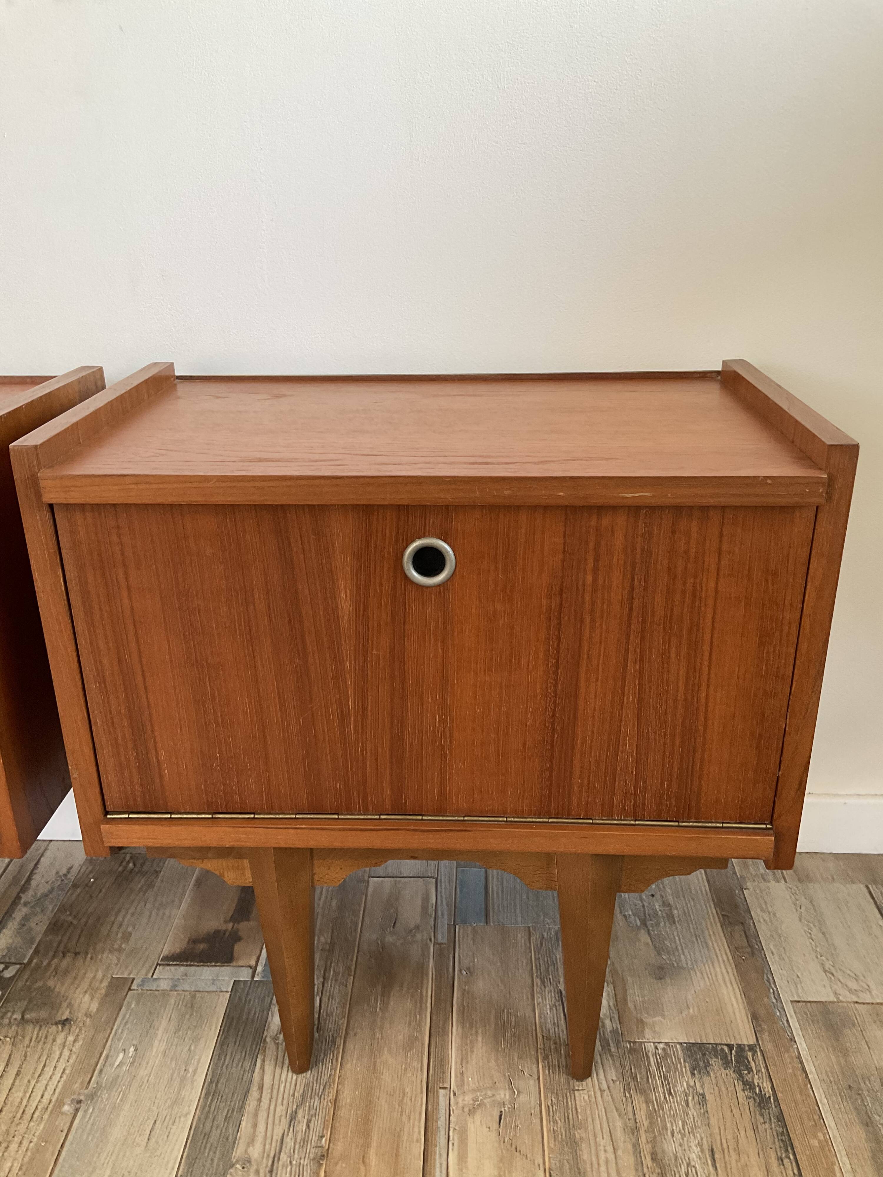 Pair of Scandinavian teak bedside tables in 60s