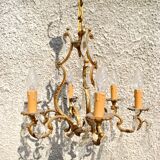 Retro bronze and crystal tassel chandelier - 6-light pendant lamp