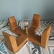 Table lamp in opaline and vintage wood