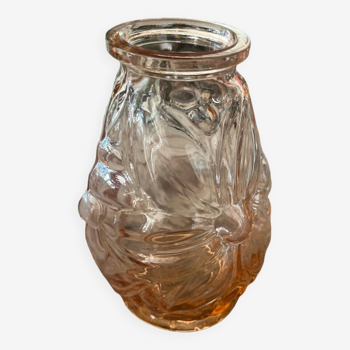 Vase rose en verre ciselé