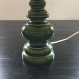 Green ceramic lamp and flowered lampshade