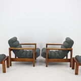 1960s pair of armchairs with stools in oak, Finland