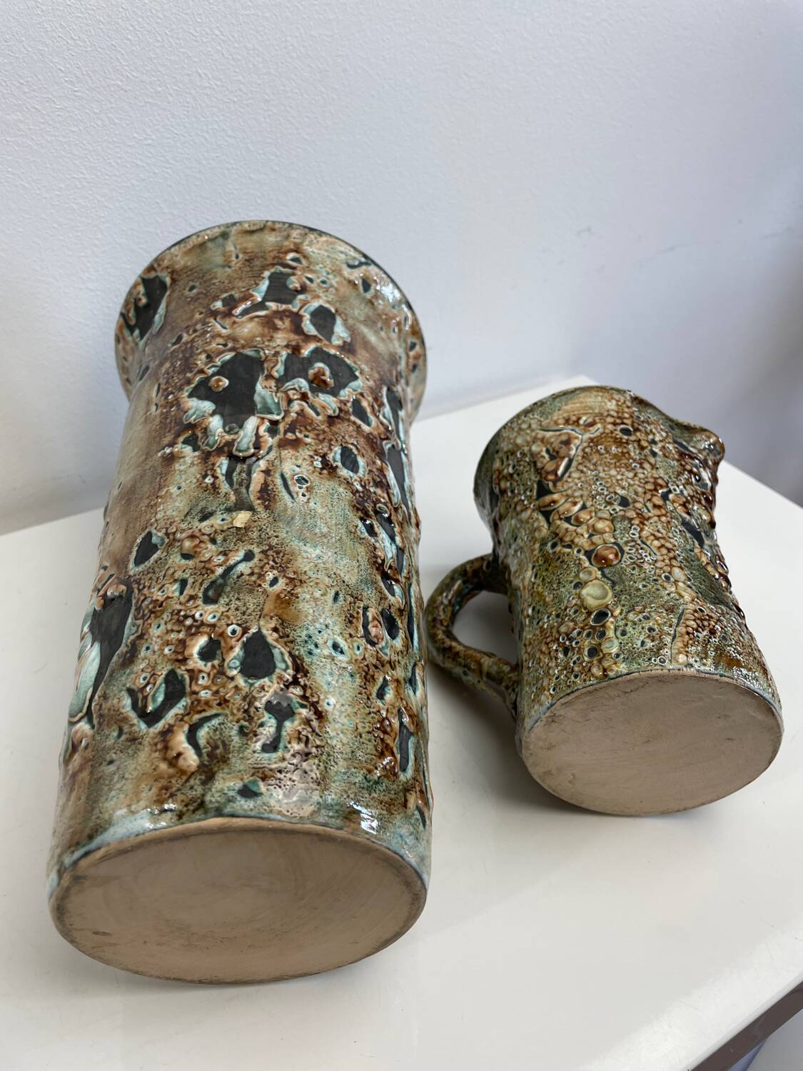 Fat lava ceramic vase and pitcher