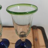 3 stemmed glasses in bubble and blown glass