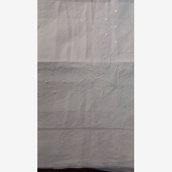 Old sheet embroidered with tulips and monogram 240 x 280 cm
