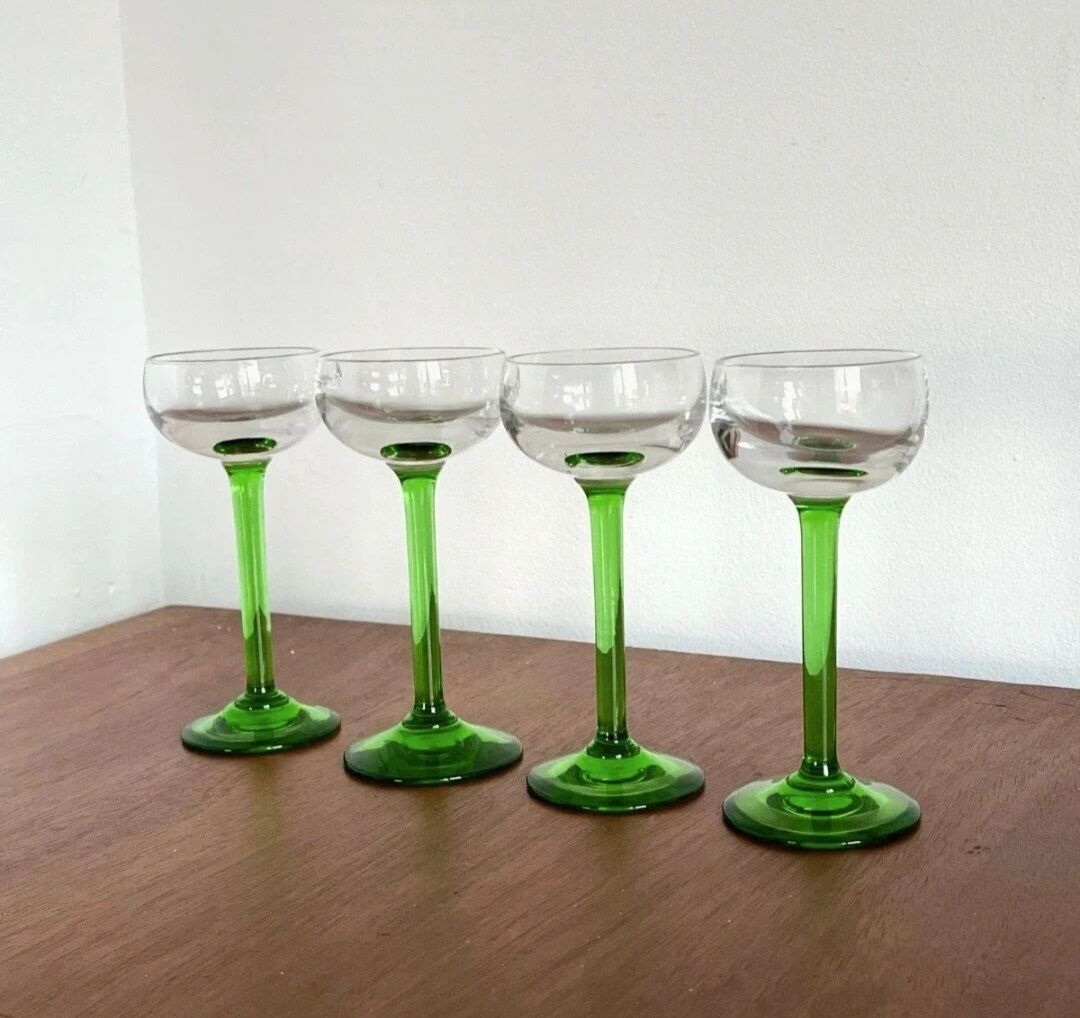 4 digestif glasses bistro green foot 1950s