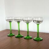 4 digestif glasses bistro green foot 1950s
