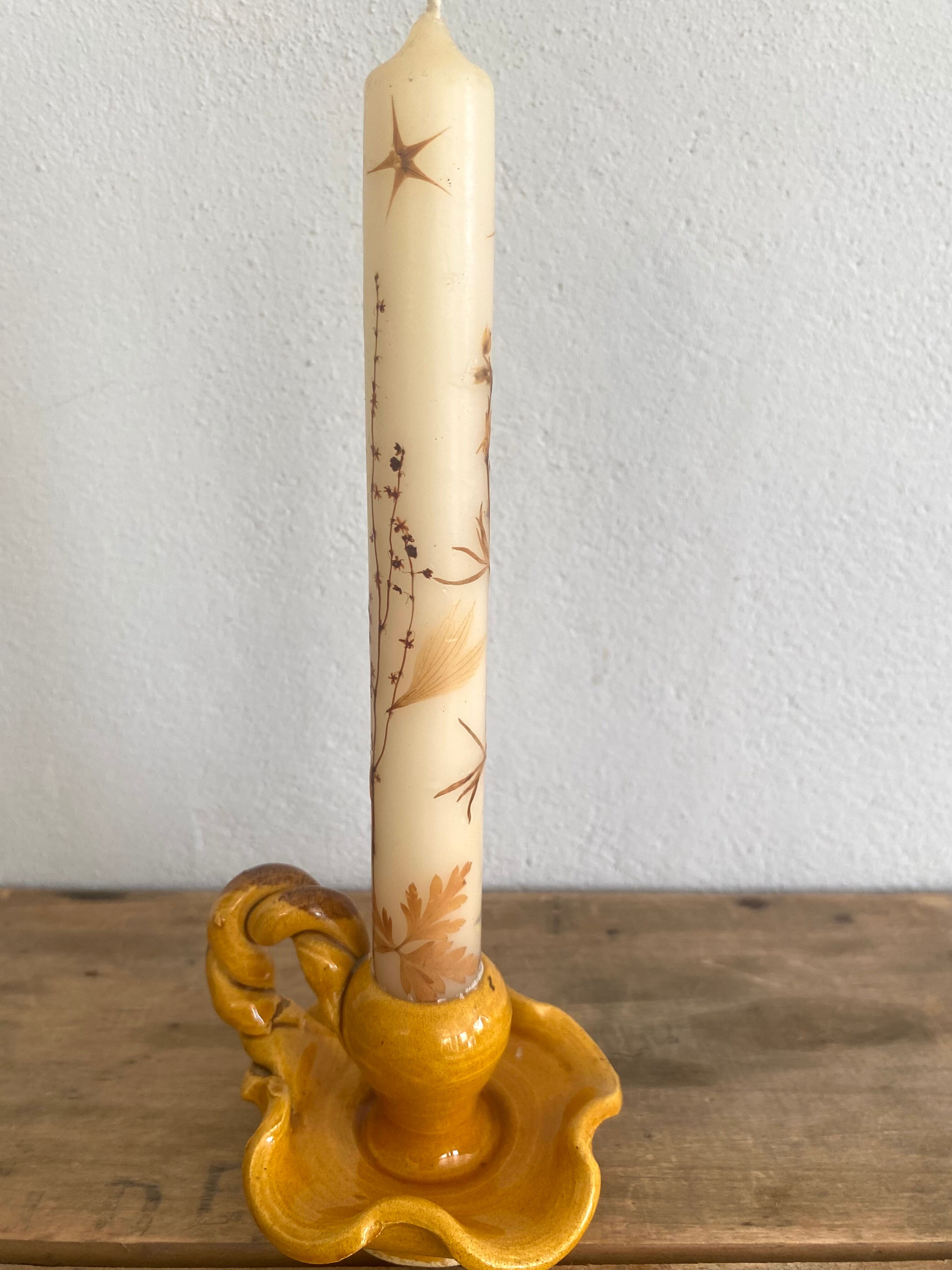 Provencal candle holder in glazed ceramic