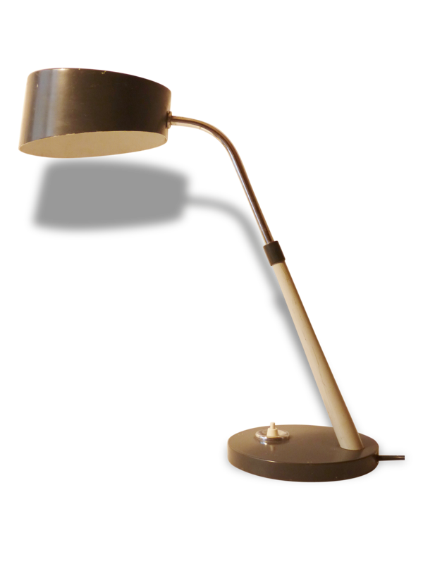 Belle lampe de bureau en tôle grise et perforée 1950 vintage 50's rockabilly lamp