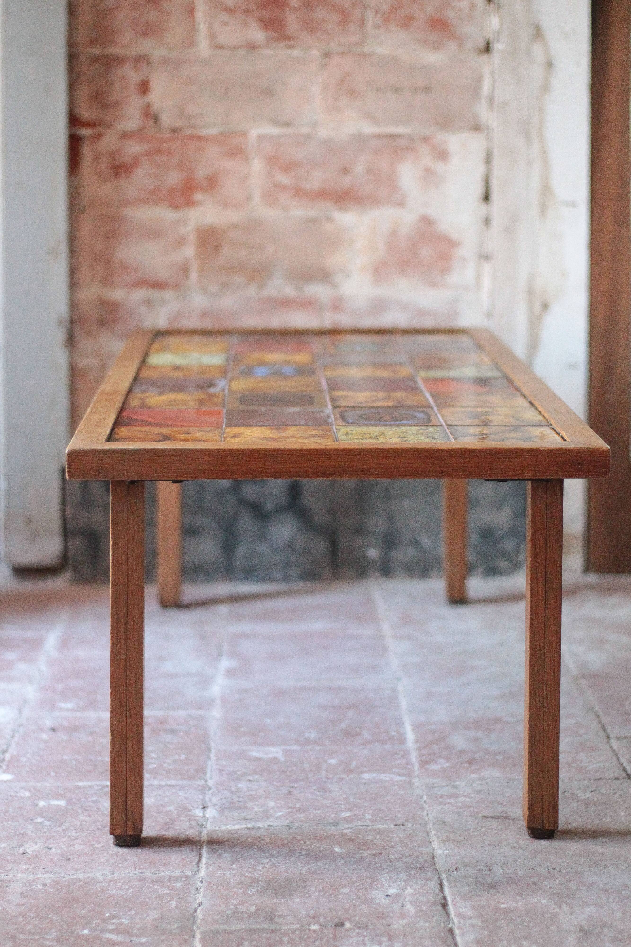 1960s geometric tiled brutalist coffee table by Jean Gregorieff