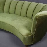 Danish curved velvet banana sofa, 1950