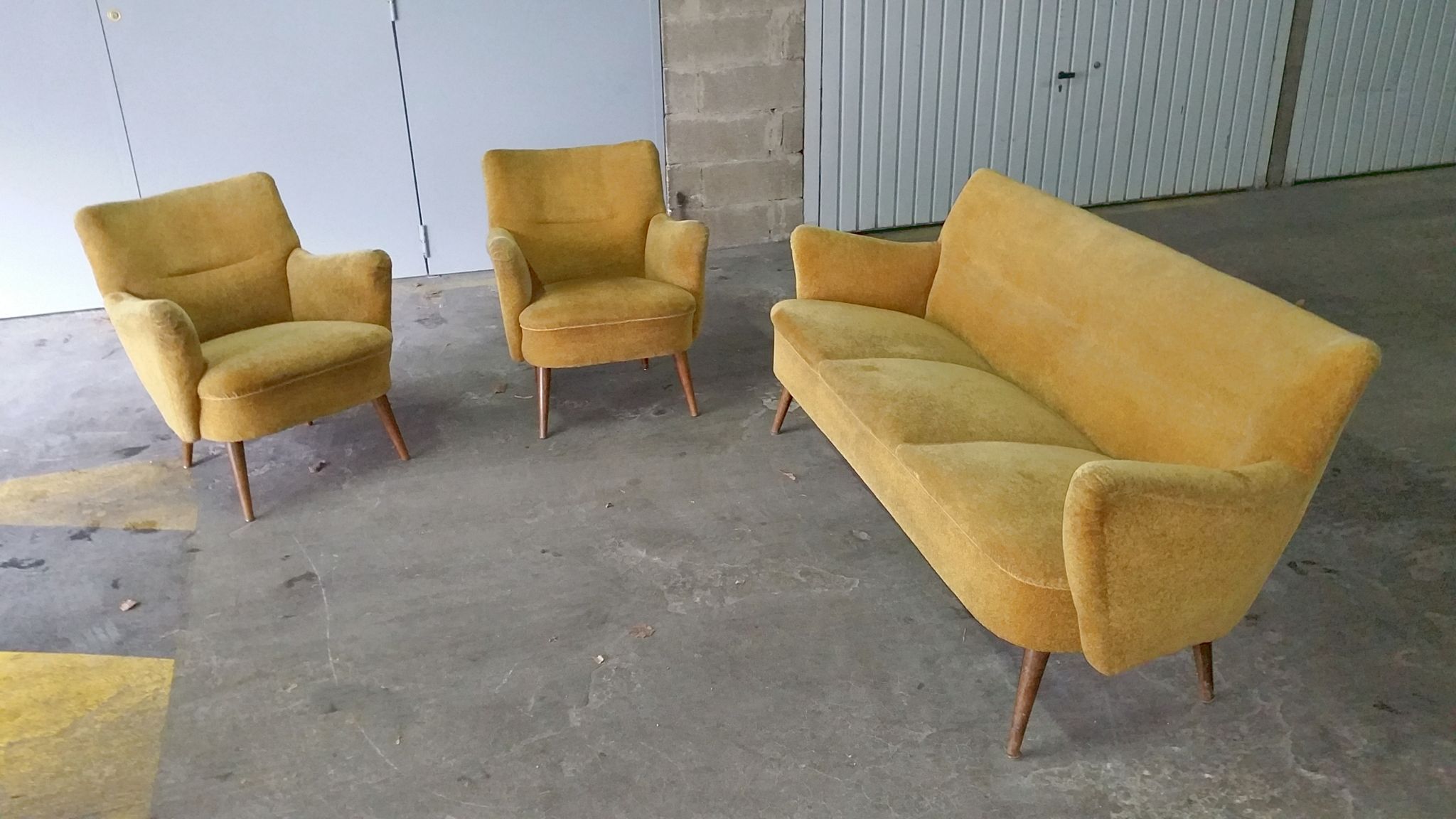 Set of lounge couch sofa 2 chairs 50s vintage