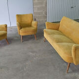 Set of lounge couch sofa 2 chairs 50s vintage
