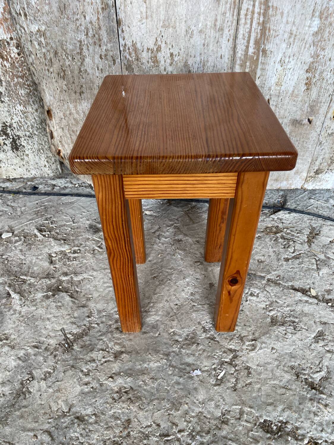 Brutalist Stool Old Chalet Solid Pine Vintage #D544
