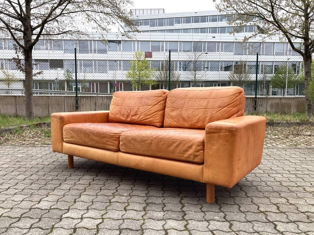 Danish Modern Mid Century Vintage Cognac Leather Sofa