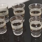 Set of 5 water glasses and 5 aperitif glasses with granite decorations and gold edging from the 1950s